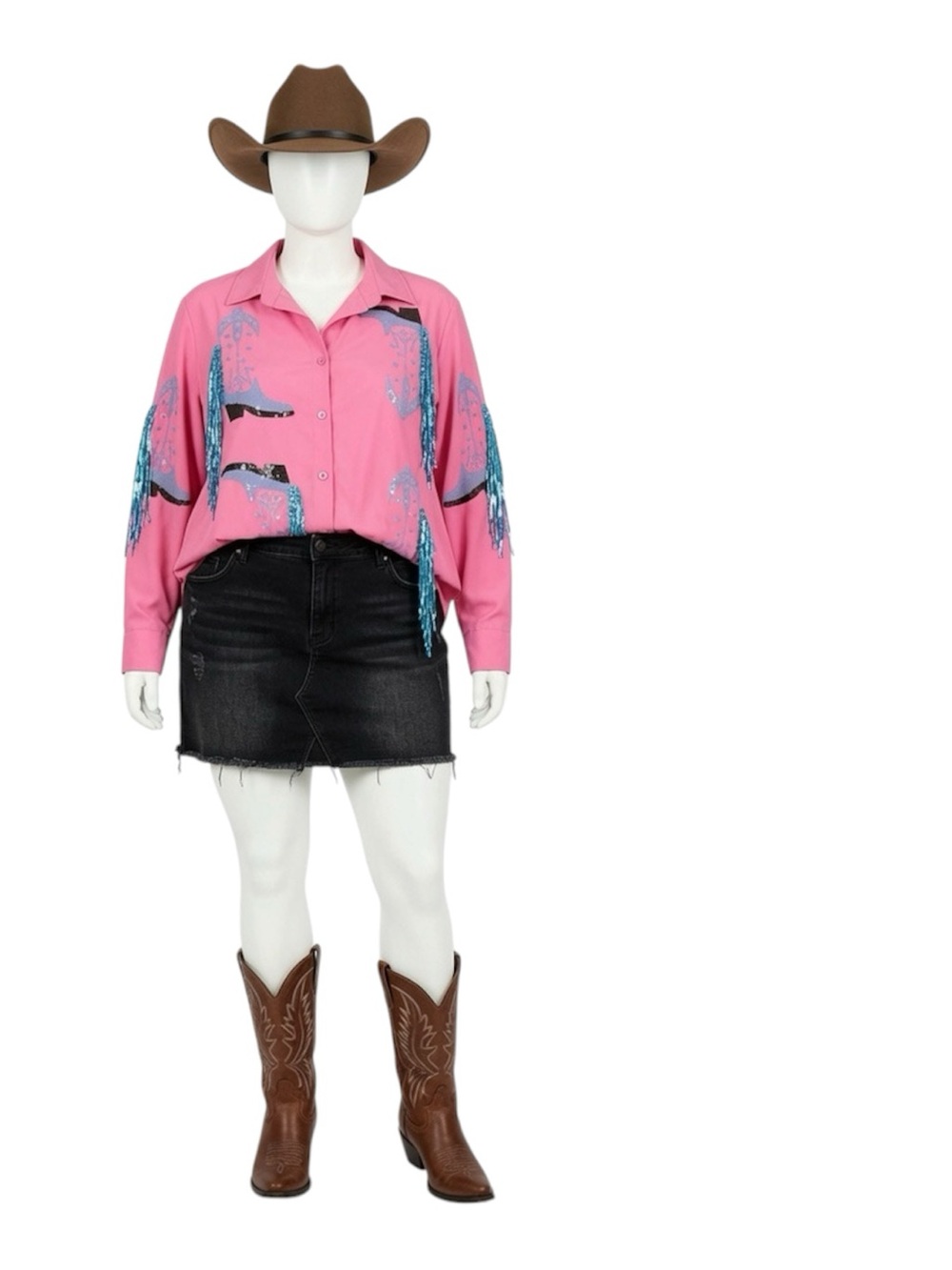BLUE B hot pink sequin boot plus size blouse XL 2XL 3XL